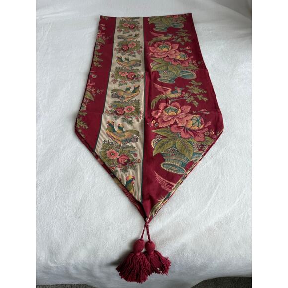 Waverly‎ Rooster Red Burgundy Table Runner Tassels Farmhouse Country Dining - Picture 1 of 10